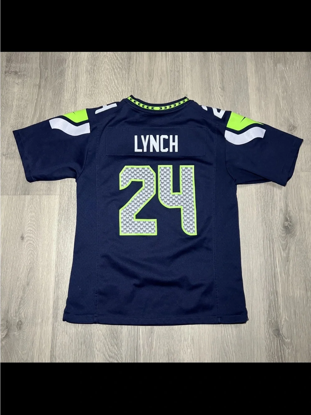 Seattle Seahawks Kids #24 Navy & Neon Green Football Jersey